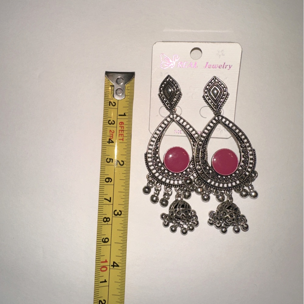 Stunning Silver and Pink Teardrop Earrings